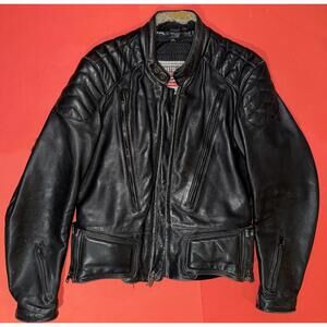 FirstGear Hein Gericke Vintage 1990s Black Leather Motorcycle Jacket Size 42